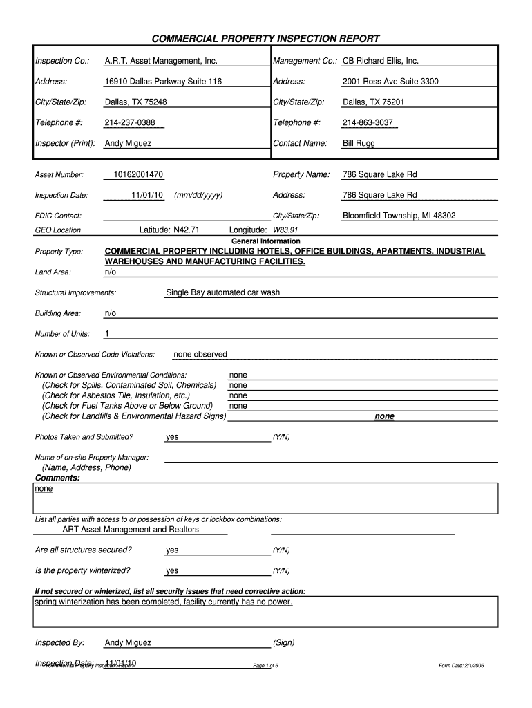 Commercial Property Inspection Checklist  John Dixon & Associates  Form