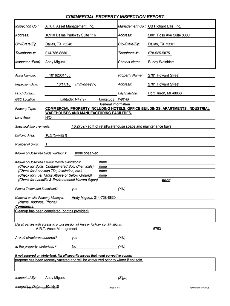 Commercial Property Inspection Checklist PDF  Form