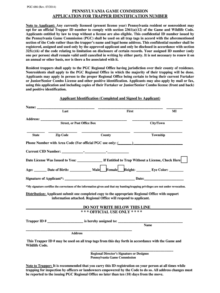 Pa Trapper ID Number Application  Form