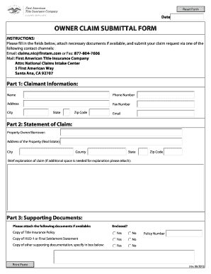 OWNER CLAIM SUBMITTAL FORM First American