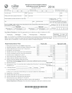 Reciprocal Nonresident Indiana Individual Income Tax Return in Gov  Form