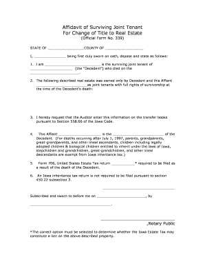 Iowa Affidavit of Surviving Joint Tenant  Form