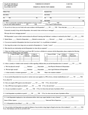 Michigan Personal Protection Order  Form