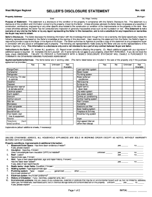 SELLERS DISCLOSURE STATEMENT West Central Association of Westcentralaor  Form