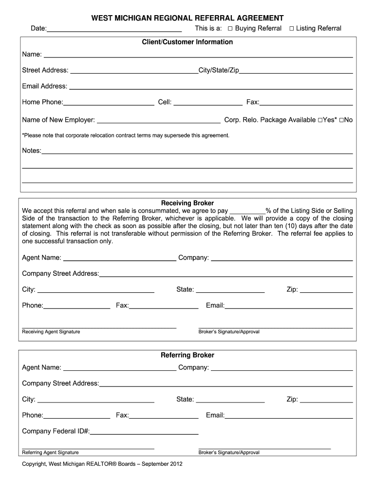 WEST MICHIGAN REGIONAL REFERRAL AGREEMENT DOC Forms