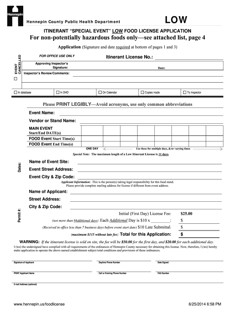  Itinerant Low Food License Application PDF  Hennepin County  Hennepin 2014-2024