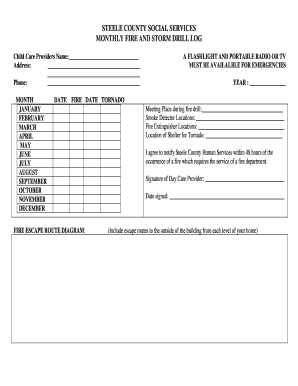 STEELE COUNTY SOCIAL SERVICES MONTHLY FIRE and STORM DRILL LOG  Form
