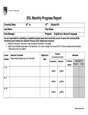 Printable Esl Progress Report Template  Form