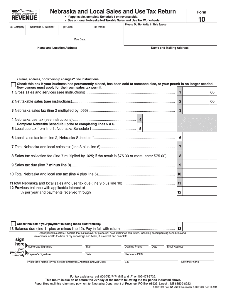 Nebraska Form 10 Instructions