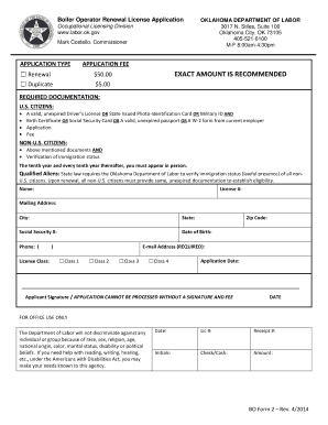  Boiler Operator Renewal License Application OKLAHOMA Ok 2014