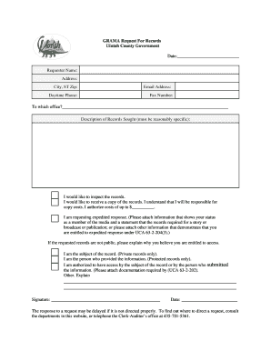 Grama Request for Records Uintah County Government Form