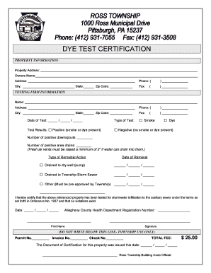 Ross Township Dye Test  Form