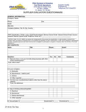 Iso 9001 Supplier Evaluation Template  Form