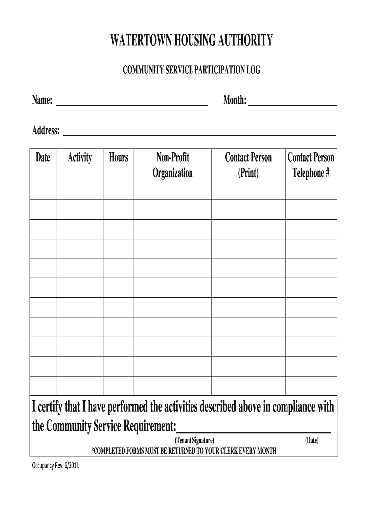  Community Service Log Sheet for Probation 2011-2024