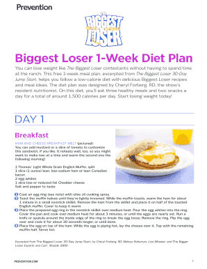 The Biggest Loser Diet and Exercise Plan PDF  Form