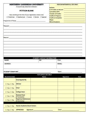 Petition Form Northern Caribbean University Cis Ncu Edu