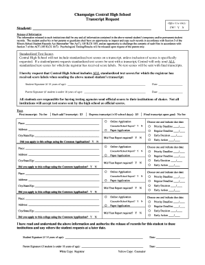 Central High School Transcript Request  Form
