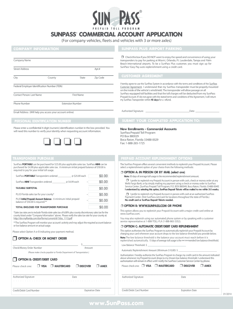  Sunpass Commercial Account Application Form 2014-2024