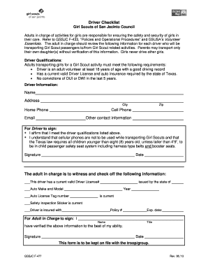 F 477 Driver Checklist PDF Girl Scouts of San Jacinto Council Resources Gssjc  Form