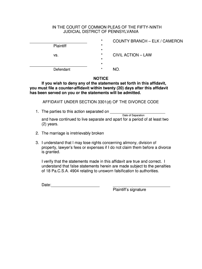 Affidavit of Separation from Spouse  Form