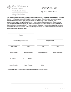 Pamf Sleep Wake Questionnaire Form
