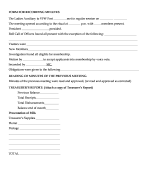 Vfw Meeting Minutes Template  Form