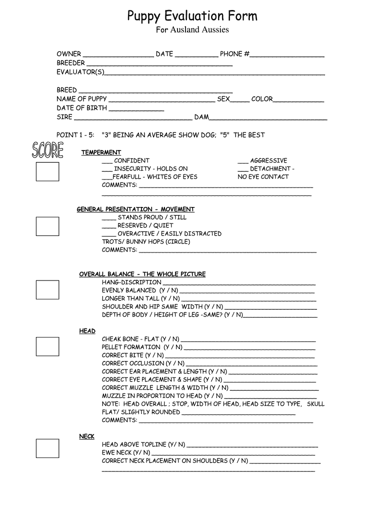 Dog Evaluatiom Form