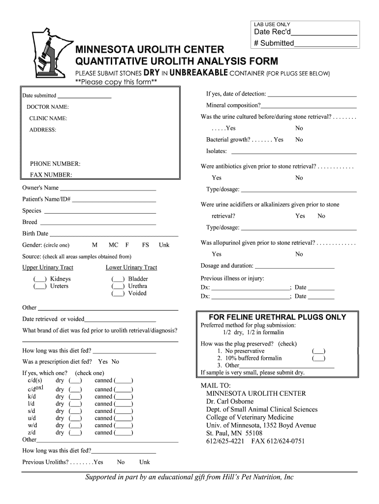 Minnesota Urolith Center  Form