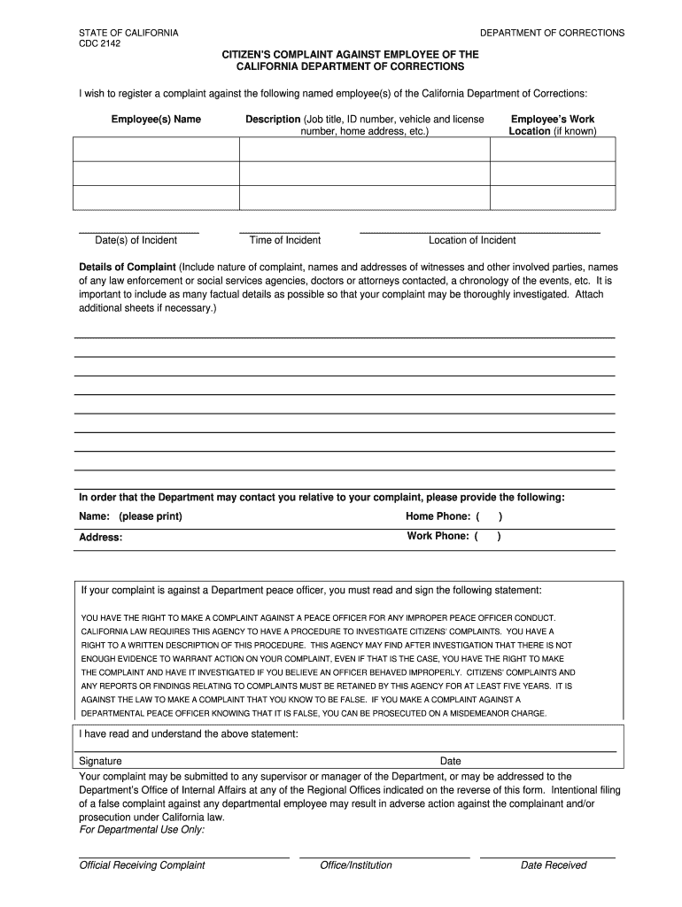 Cdcr 2142 Form