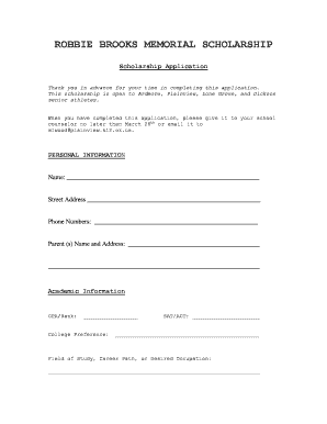 ROBBIE BROOKS MEMORIAL SCHOLARSHIP SharpSchool  Form