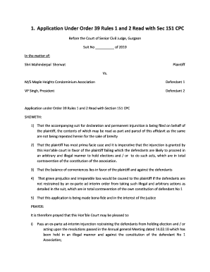 Application under Order 39 Rule 1 and 2 Cpc Format