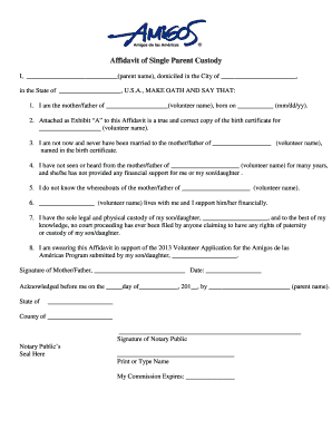 Affidavit of Single Parent  Form