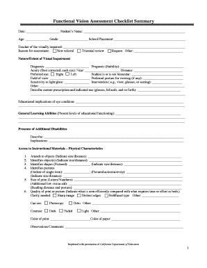 Functional Vision Assessment Template  Form