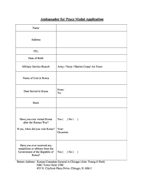 Ambassador for Peace Medal Application  Form