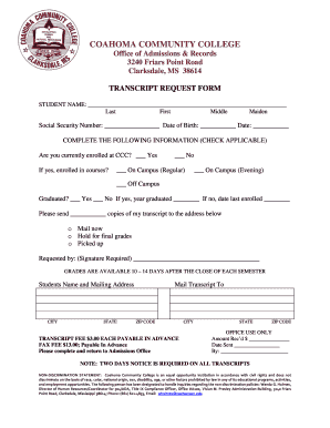 Coahoma Community College Transcript  Form