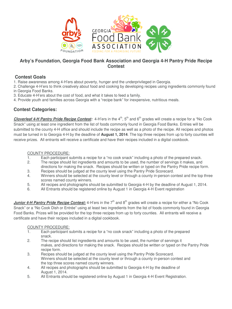  4 H Georgia Pantry Pride Contest Form 2014-2024