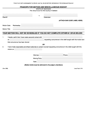 PRAECIPE for MOTION and MISCELLANEOUS DOCKET  Form