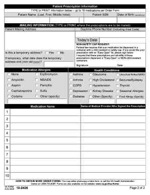 Meds by Mail Order Form Vha 10 0426