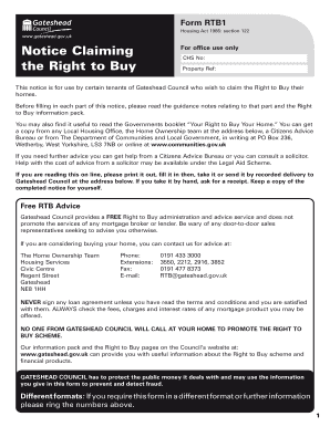 Right to Buy Gateshead Council  Form