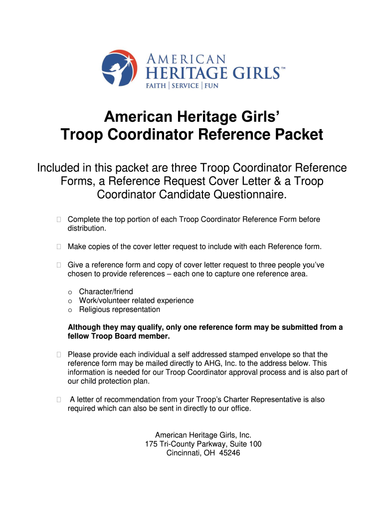  Heritage Girls Troop Coordinator Form 2013-2024