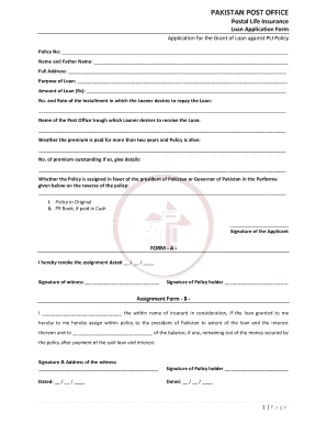 Pakistan Postal Life Insurance Deposit Slip  Form