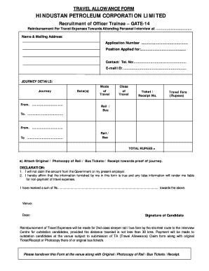 Hpcl Travel Allowance Link  Form