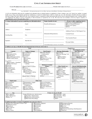 CIVIL CASE INFORMATION SHEET Kaufman County, Texas