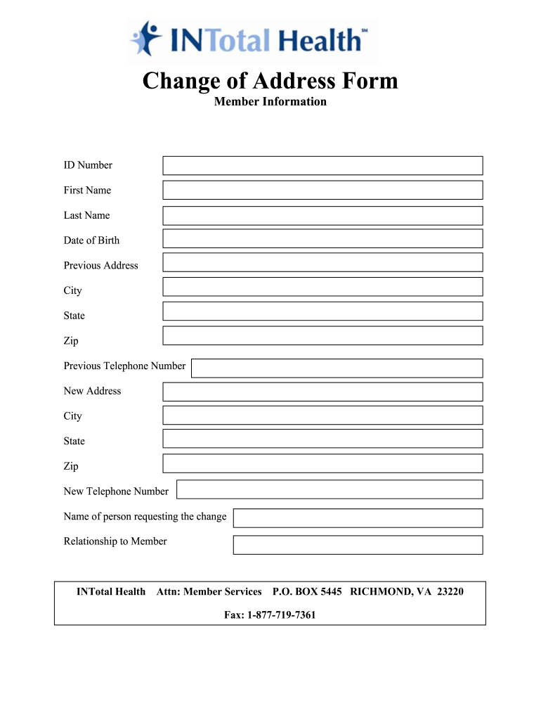 Change of Address Form INTotal Health