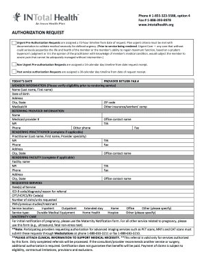 Pre Authorization Request Form INTotal Health