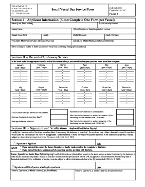 Small Vessel Sea Service Form Example