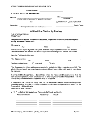 Affidavit for Citation by Posting  Form