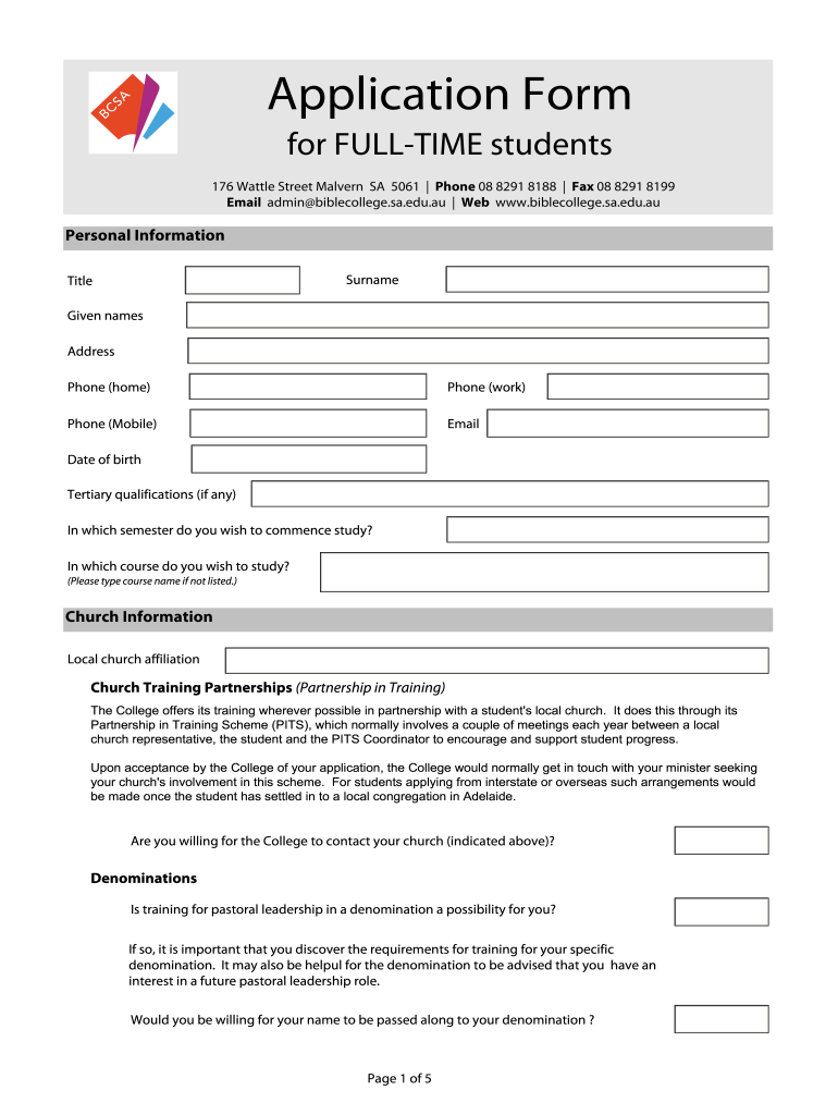 Bible College Sa  Form