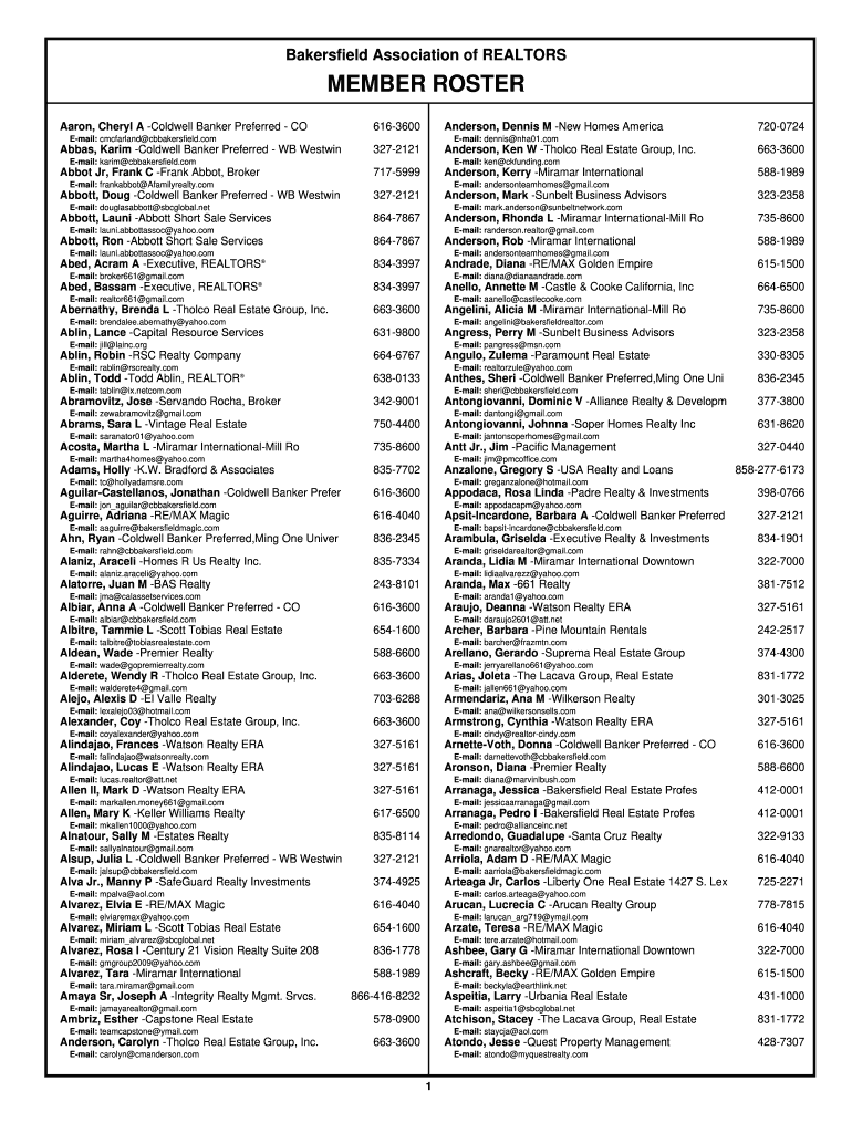 Bakersfield Association of Realtors Roster  Form