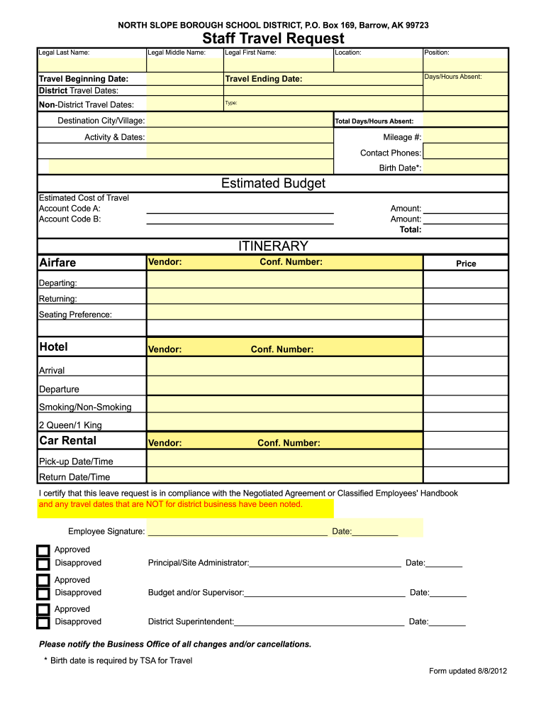  Travel Request Form 2012-2024